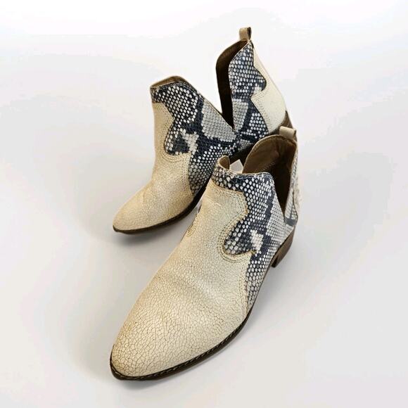 Lucky Brand Boots Leymon Cream Leather Snakeskin Cut Bootie Women's Size 7. 5M - Picture 1 of 11